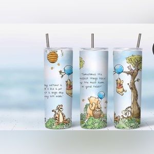 Disney Winnie the Pooh Tumbler with straw and brush cleaner.